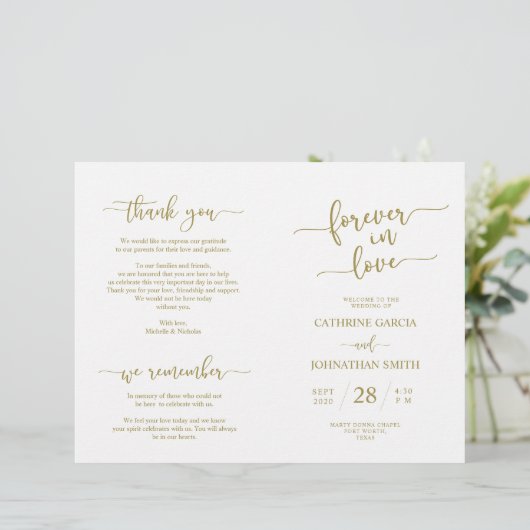 Wedding Ceremony Program, Elegant Script Gold (Staand voorkant)