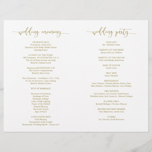 Wedding Ceremony Program, Elegant Script Gold (Achterkant)