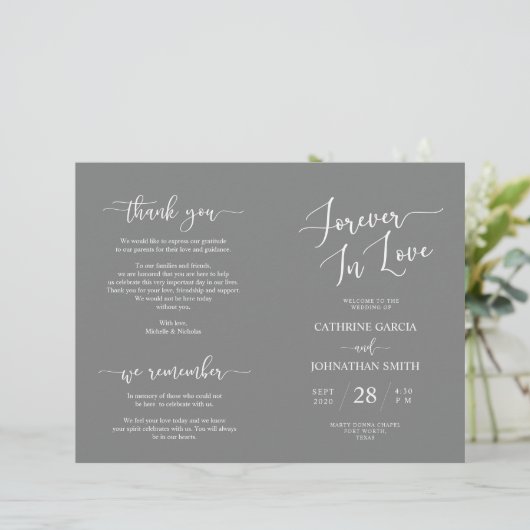 Wedding Ceremony Program, Elegant Script Grey (Staand voorkant)