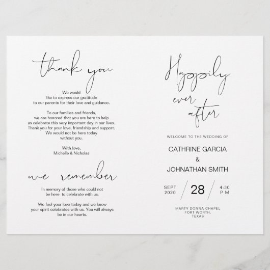 Wedding Ceremony Program, Modern Minimalist Black (Voorkant)