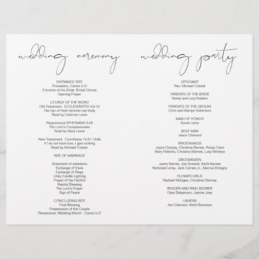 Wedding Ceremony Program, Modern Minimalist Black (Achterkant)