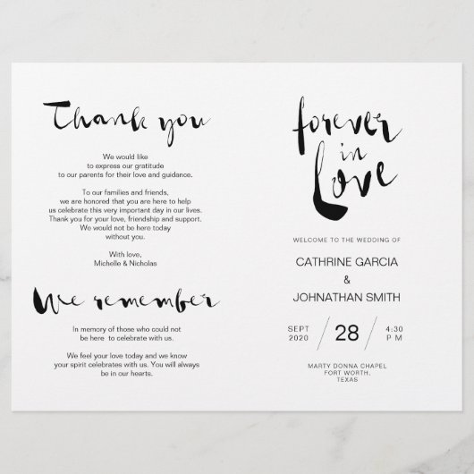 Wedding Ceremony Program, modern zwart lettertype (Voorkant)