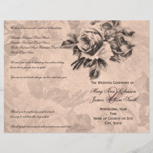 Wedding Ceremony Program Rozen Sepia (Voorkant)