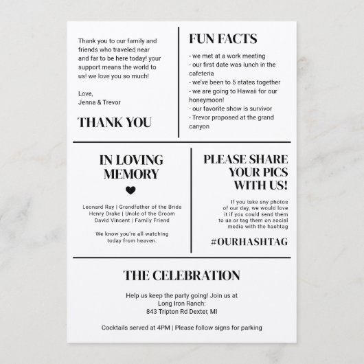 Wedding Ceremony Program With Icons Minimalist Programma (Achterkant)