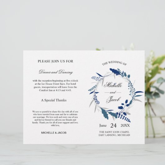 Wedding Ceremony-programma | Blauwe eucalyptus (Staand voorkant)