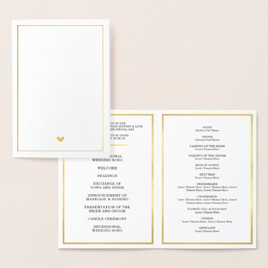 WEDDING CEREMONY-PROGRAMMA, eenvoudig stijlvol har Folie Kaarten (Display)