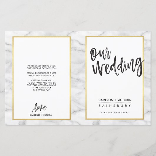 WEDDING CEREMONY PROGRAMMA Gold Grey marble (Voorkant)