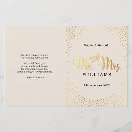 WEDDING CEREMONY PROGRAMMA mini gold confetti iory (Voorkant)