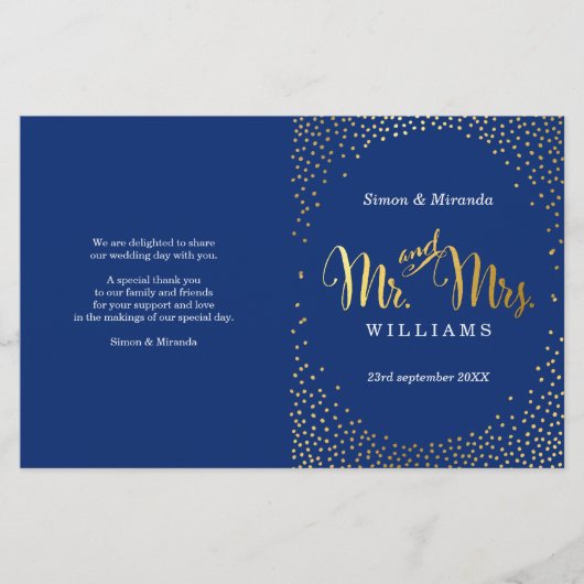 WEDDING CEREMONY PROGRAMMA mini gold confetti navy (Voorkant)