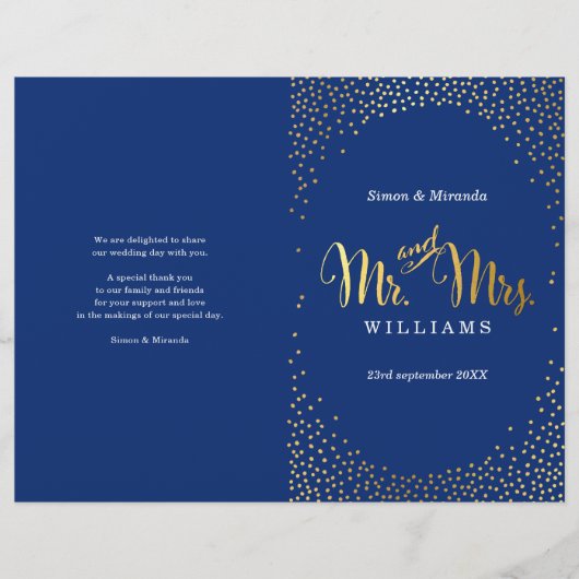 WEDDING CEREMONY PROGRAMMA mini gold confetti navy (Voorkant)