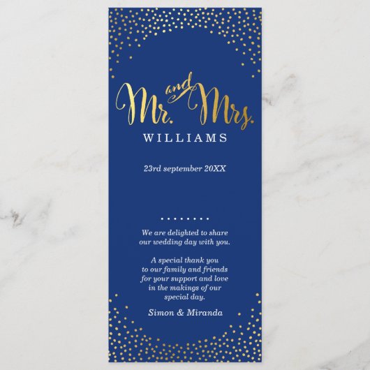 WEDDING CEREMONY PROGRAMMA mini gold confetti navy (Voorkant)