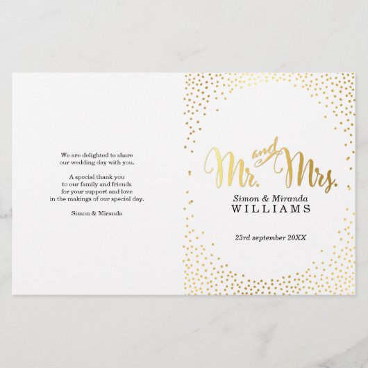 WEDDING CEREMONY PROGRAMMA mini gold confetti simp (Voorkant)