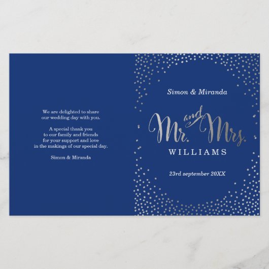 WEDDING CEREMONY PROGRAMMA mini Silver confetti na (Voorkant)