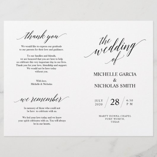 Wedding Ceremony Programma's, Modern Elegance Blac (Voorkant)