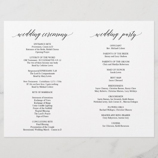 Wedding Ceremony Programma's, Modern Elegance Blac (Achterkant)