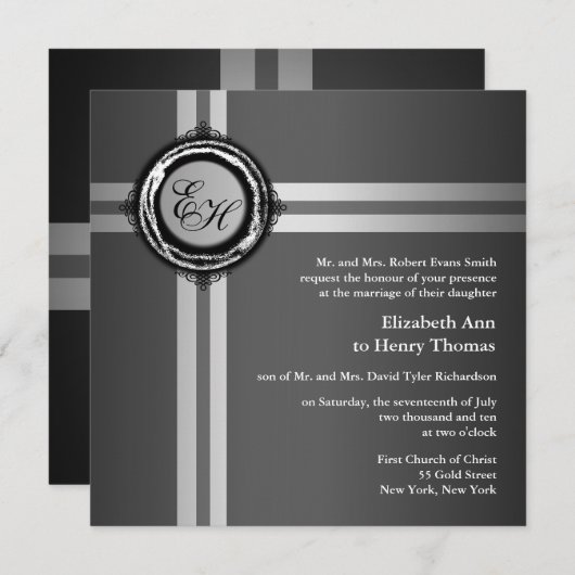 Wedding Ceremony Uitnodiging Gray Silver Embossed (Voorkant / Achterkant)