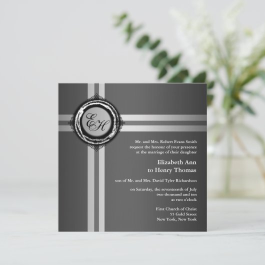 Wedding Ceremony Uitnodiging Gray Silver Embossed (Staand voorkant)