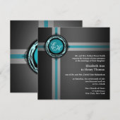 Wedding Ceremony Uitnodiging Gray Turquois ingegra (Voorkant / Achterkant)