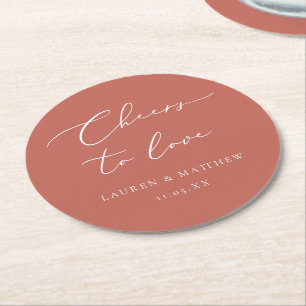 Wedding Cheers to Love Calligraphy Terracotta Ronde Kartonnen Onderzetter