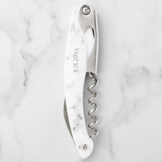 Wedding Chic White Marble Diamond Heart Monogram Kurkentrekker (Achterkant)