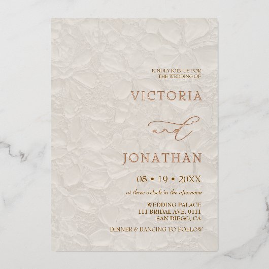 Wedding Classic Cream Ivoor Folie Uitnodiging (Voorkant)