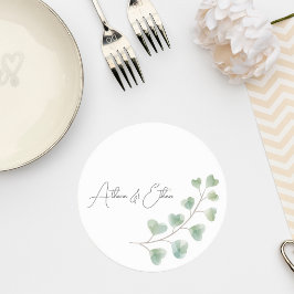 Wedding Coaster with Eucalyptus Leaves Ronde Kartonnen Onderzetter