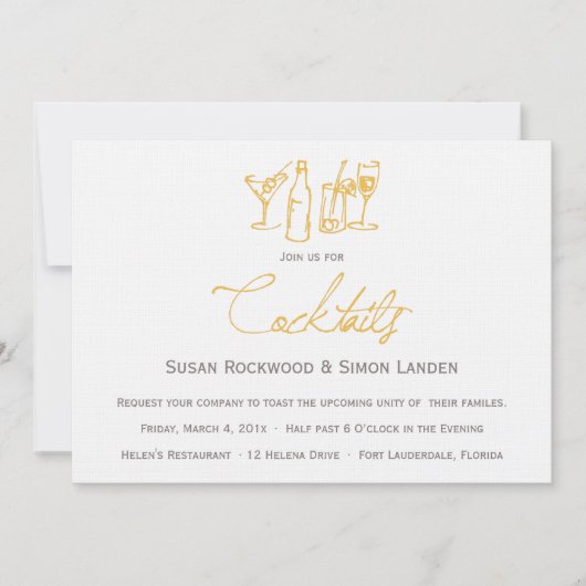 Wedding Cocktail-uitnodigingen | Geel Kaart (Voorkant)