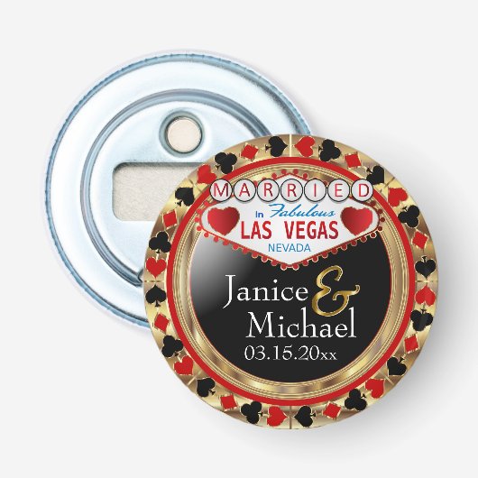 Wedding Couple Las Vegas - Rood Button Flesopener (Voorkant)