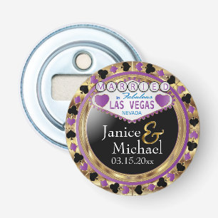 Wedding Couple Las Vegas Style - Paars Button Flesopener