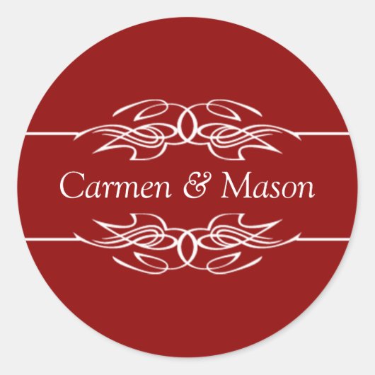 Wedding Couple Names Invitations Dark Red Seals Ronde Sticker (Voorkant)