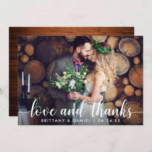 Wedding Couple Photo Wood Love and Bedankt Kaart