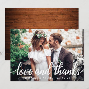 Wedding Couple Photo Wood Love and Bedankt Kaart