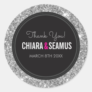 WEDDING COUPLE SEAL modern zilveren glitter zwart Ronde Sticker
