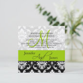 Wedding Damask Monogram Names Green Invitation Kaart (Staand voorkant)