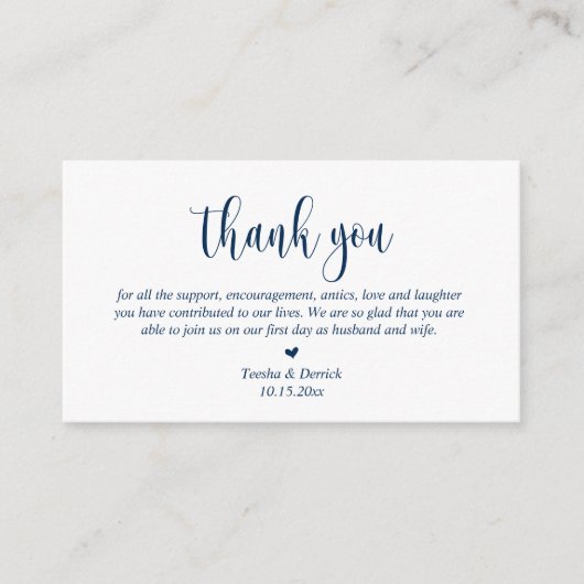 Wedding Dank je, modern script, Classy Navy Blue Informatiekaartje (Voorkant)
