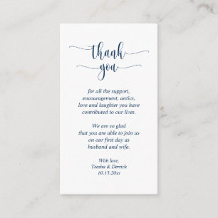 Wedding Dank je, modern script, Classy Navy Blue Informatiekaartje