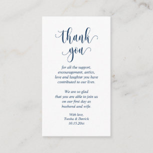 Wedding Dank je, modern script, Classy Navy Blue Informatiekaartje