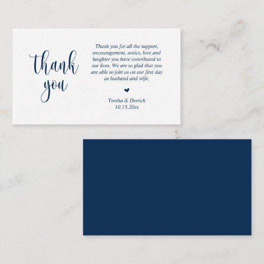 Wedding Dank je, modern script, Classy Navy Blue Informatiekaartje (Voorkant / Achterkant)