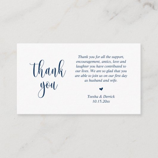Wedding Dank je, modern script, Classy Navy Blue Informatiekaartje (Voorkant)