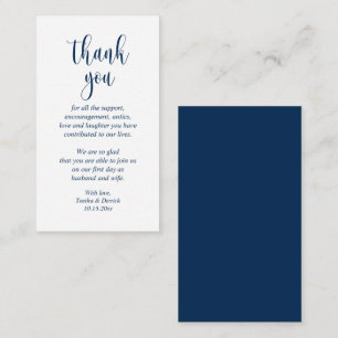 Wedding Dank je, modern script, Classy Navy Blue Informatiekaartje