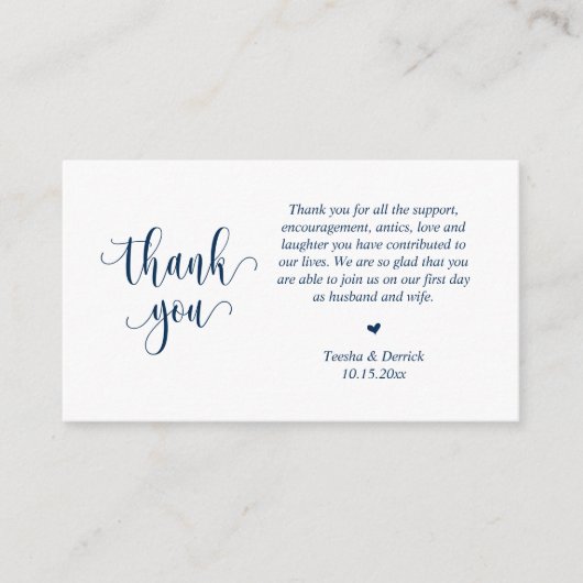 Wedding Dank je, modern script, Classy Navy Blue Informatiekaartje (Voorkant)