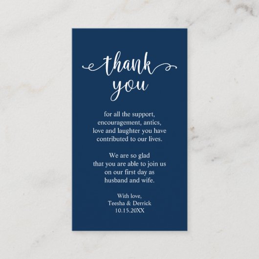 Wedding Dank je, Modern Simple Rustic Navy Blue Informatiekaartje (Voorkant)