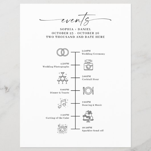 Wedding Day Icon Timeline Itinerary Welcome Letter Flyer (Voorkant)