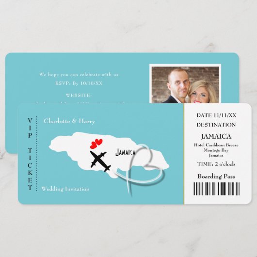 Wedding Destination Jamaica Ticket Pass Photo Kaart (Voorkant / Achterkant)