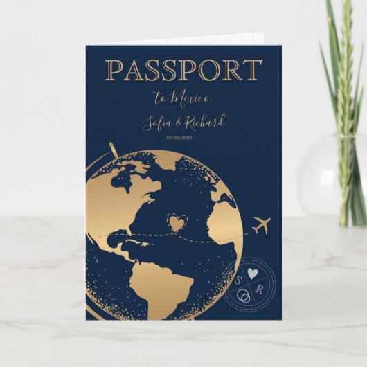 Wedding Destination Passport Gold Wereldkaart Plan (Voorkant)