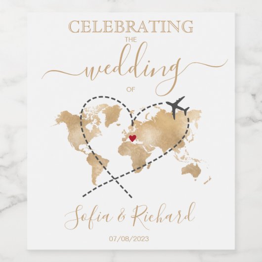 Wedding Destination Passport Wereldkaart Italy Hea Wijn Etiket (Enkel label)