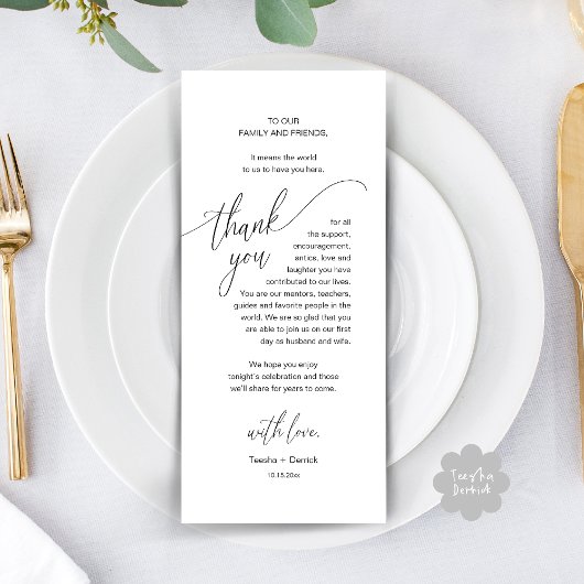 Wedding Dinner Place Setting Modern Thank You Card Programma