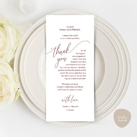 Wedding Dinner Place Setting Modern Thank You Card Programma