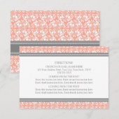 Wedding Direction Cards Coral Grey Damask Informatiekaartje (Voorkant / Achterkant)
