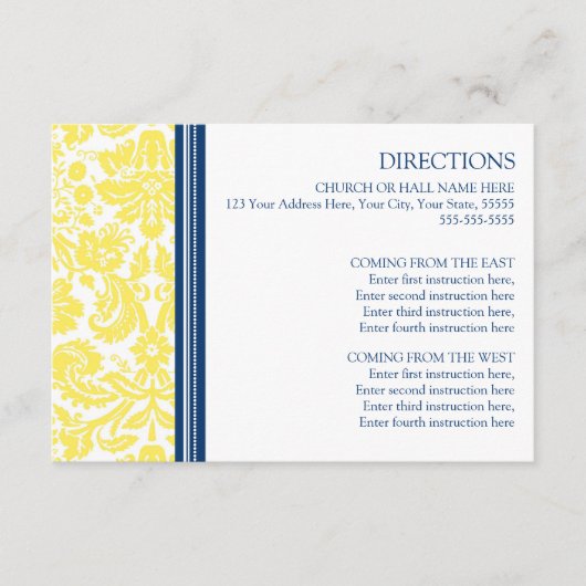 Wedding Direction-kaarten Lemon Blue Damask Informatiekaartje (Voorkant)